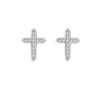Boucle D'Oreille Mariage, Clou Argent 925 Boucle D'Oreille Zircone Cubique Forme de Croix 6.6X8.6mm pour Femme Nouvelle Année Bijoux