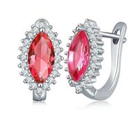 Boucle D'Oreille Mariage, Créoles Rouges Zircon Incrusté de Style Halo 8X16mm pour Femme Nouvelle Année Bijoux