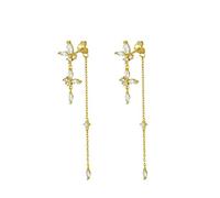 Boucle d'Oreille Papillon Or, Boucles d'Oreille Femme Pendantes Pompon en Zircon Cubique Blanc Earrings Bijoux Cadeau