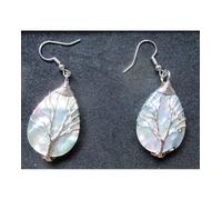 Boucle D'oreille Pendante Arbre De Vie En Nacre 55x22mm Pendante