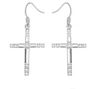 Boucle D'Oreille Pendante, Boucle D'Oreille Argent Pendante Plaqué Argent Zircone Cubique Croix avec Cz 40X15mm pour Femme Saint Valentin Bijoux