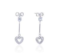 Boucle D'Oreille Pendante, Boucles D'Oreilles Femme Pendantes Argent Argent Sterling S925 Zircone Cubique Noeuds et Formes de Cœur
