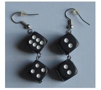 Boucle D'oreille Pendante Double Dé Noir Femme Pinup Rockab