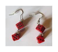 Boucle D'oreille Pendante Double Dé Rouge Point Noir Femme Pinup Rockabilly