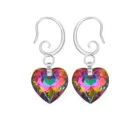 Boucle d'Oreille Pendante Laiton Plaqué Or Argent 14K en Coeur Cristal Cadeaux Bijoux Femme Plusieurs Coloris (Argent Volcan)