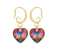 Boucle d'Oreille Pendante Laiton Plaqué Or Argent 14K en Coeur Cristal Cadeaux Bijoux Femme Plusieurs Coloris (Doré Volcan)