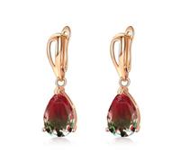 Boucle D'Oreille Pendante Mariage, Boucle Doreille Pendantes Rouge Vert Plaqué Or Zircone Cubique Larme 33X15mm pour Femme Saint Valentin Bijoux
