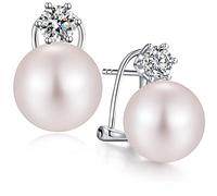 Boucle d'oreille Perle Argent Sterling 925 Blanc Perles Boucles d'oreilles à Tige Zircone Diamants Perle Cadeaux Bijoux pour Femme 13 mm