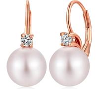 Boucle d'oreille Perle Argent Sterling 925 Boucles d'oreilles Pendantes Blanc Perles Leverback Zircone Diamants Perle Cadeaux Bijoux pour Femme Or Rose