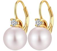 Boucle d'oreille Perle Argent Sterling 925 Boucles d'oreilles Pendantes Blanc Perles Leverback Zircone Diamants Perle Cadeaux Bijoux pour Femme Plaqué Or