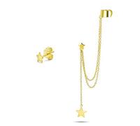 Boucle D'Oreille Personnalisée Initiale A-Z Étoile Patriotique Usa Céleste Double Chaîne Lobe D'Oreille Cartilage Clip Sur Hélice Bande Linéaire Manchette Oreille Ensemble De Clous Plaqué Or 14K