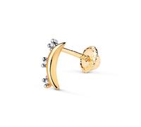 Boucle d'oreille piercing en or bicolore 18 carats avec une forme de lune de 8 mm et un zircon cubique