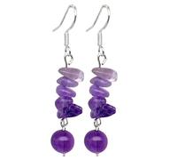 Boucle d'oreille Pierre, Boho Boucles d'oreilles avec Améthyste Pierre Dégringolée Améthyste Perles Rondes Pendentif Dangle Crochet Boucles d'oreilles Boucles d'oreilles en Cristal Bijoux Cadeau