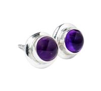 Boucle d'oreille puce en améthyste naturelle rare de 9 mm | Fabriquée en argent sterling 925 plaqué argent | Forme ronde plaquée, puce solitaire à facettes, style minimaliste unisexe | LK_VSTD_0686