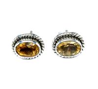 Boucle d'oreille puce en citrine naturelle rare 8x6mm | en argent sterling 925 plaqué argent | forme ovale plaquée, puce solitaire facettée, style minimaliste unisexe | LK_VSTD_0908