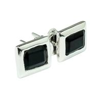 Boucle d'oreille puce en onyx noir naturel rare 10x8mm | Fabriquée en argent sterling 925 plaqué argent | Forme rectangulaire plaquée, puce solitaire à facettes, style minimaliste | LK_VSTD_0835