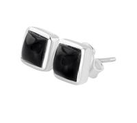 Boucle d'oreille puce en onyx noir naturel rare, 8 mm | Monture en argent sterling 925 plaqué argent | Forme coussin plaquée, puce solitaire lisse, style minimaliste unisexe | LK_VSTD_0886