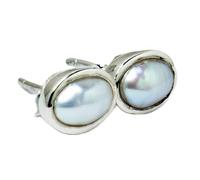 Boucle d'oreille puce en perle d'eau douce naturelle rare de 9 mm | Fabriquée en argent sterling 925 plaqué argent | Forme ovale plaquée, puce solitaire lisse, style minimaliste | LK_VSTD_0901