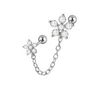 Boucle d'oreille tendance en acier inoxydable avec double chaîne percée pour femme - Zircon coloré - Bijoux tendance - Chaîne réglable