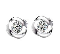 Boucle D'Oreille Vintage, Boucle D'Oreille Clou Zirconium Plaqué Argent Forme de Rose 8X7mm pour Femme Nouvelle Année Bijoux