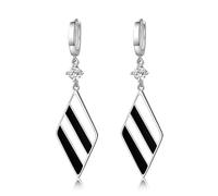 Boucle D'Oreille Vintage, Boucle D'Oreille Pendante Noire et Blanc Plaqué Argent Losange Fait de Rayures 11X2.3mm pour Femme Anniversaire Bijoux