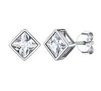 Boucle d'Oreille Zircon Pierre Blanc Argent 925 Clou d Oreille Strass Bling Bling Silver Earring Zirconium Petit Carré: 5 * 7mm Bijoux Cadeau Fête des Mères Mariage Valentin Noël