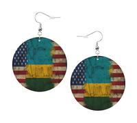Boucle D'Oreilles Pendantes En Cuir Drapeau Du Rwanda Drapeau Rwandais Américain Boucles D'Oreilles Femme Tendance Leather Earrings Légères Boucle D'Oreille Pour Filles Femmes