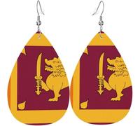 Boucle D'Oreilles Pendantes En Cuir Drapeau Du Sri Lanka Imprimé Leather Earrings Confortables Boucles D'Oreille Pendantes Lightweight Boucle D'Oreille Pour Femmes Fête