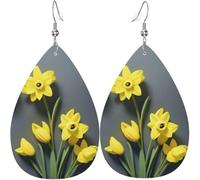Boucle D'Oreilles Pendantes En Cuir Fleur De Narcisse Boucles D'Oreilles Femme Rétro Boucles D'Oreille Pendantes Légères Boucle D'Oreille En Cuir Pour Fête Decorations