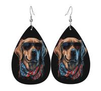 Boucle D'Oreilles Pendantes En Cuir, Golden Retriever Drapeau Américain, Leather Earrings, Lightweight, Impression, Boucle D'Oreille Pour Cadeau Femmes Filles