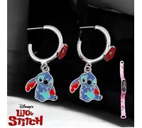 Boucle d'oreilles Stitch argent fleur et pendante + Montre LCD OFFERTE