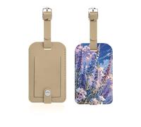 Boucle en métal 2 Pcs Étiquettes pour Bagages, en PU Cuir Étiquette de Sac à Main pour valises, identifiants de voyage, cadeaux de voyage pour homme/femme, Fleurs blanches lavande