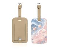 Boucle en métal 2 Pcs Étiquettes pour Bagages, en PU Cuir Étiquette de Sac à Main pour valises, identifiants de voyage, cadeaux de voyage pour homme/femme, Coquillages de plage roses