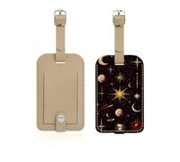 Boucle en métal 2 Pcs Étiquettes pour Bagages, en PU Cuir Étiquette de Sac à Main pour valises, identifiants de voyage, cadeaux de voyage pour homme/femme, Soleil et lune crânes planètes