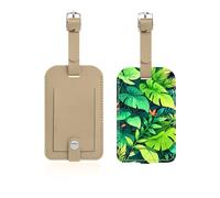 Boucle en métal 2 Pcs Étiquettes pour Bagages, en PU Cuir Étiquette de Sac à Main pour valises, identifiants de voyage, cadeaux de voyage pour homme/femme, Nombreuses sortes de feuilles vertes