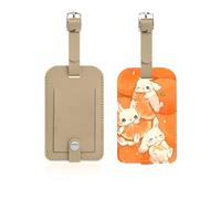 Boucle en métal 2 Pcs Étiquettes pour Bagages, en PU Cuir Étiquette de Sac à Main pour valises, identifiants de voyage, cadeaux de voyage pour homme/femme, 3 lapins mandarine