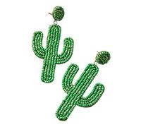 Boucle Oreille Femme Cactus perlé d'oreilles goutte à la main perle de rocaille coeur cerceau d'oreilles bohême déclaration boucle d'oreille goujons pour femmes filles (Green, One Size)