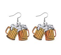 Boucle Oreille Homme Boucles d'oreilles chope à vin de bière pour femmes Boucles d'oreilles drôles d'Oktoberfest allemandes Costumes de festival bière en bois Xyloïde (Orange, 4x5cm)