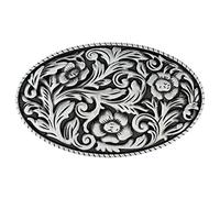 Boucle ovale en métal unisexe, argent antique floral avec boucle de ceinture western bord de corde, pour hommes et femmes utilisation quotidienne.3,6 "2,35", argent, 2,57 oz