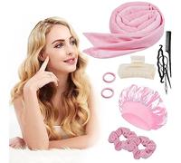 Boucle Sans Chaleur, Heatless Hair Curlers Curling Ribbon Hair Velours Rouleau Cheveux Sans Chaleur Heatless Curling Rod Headband Bigoudi Boucle Cheveux de Coiffure Bricolage, Rose