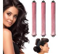 Boucle Sans Chaleur, Lot de 3 Bigoudis Cheveux, Cheveux Bouclés Femme, Bigoudis Sans Chaleur de Sommeil Doux Overnight Heatless Hair Curlers,No Heat Caoutchouc Hair Rollers for Most Hairstyles(Rose)