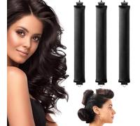 Boucle Sans Chaleur, Lot de 3 Bigoudis Cheveux, Cheveux Bouclés Femme, Bigoudis Sans Chaleur de Sommeil Doux Overnight Heatless Hair Curlers,No Heat Caoutchouc Hair Rollers for Most Hairstyles (Noir)