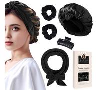 Boucle Sans Chaleur, Set Boucles Sans Chaleur avec Bonnet Cheveux,Bandeau de bigoudis Sans Chaleur,Bigoudi Boucle Cheveux de Sommeil Doux pour Cheveux Moyens et Longs-Noir