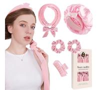 Boucle Sans Chaleur, Set Boucles Sans Chaleur avec Bonnet Cheveux,Bandeau de bigoudis Sans Chaleur,Bigoudi Boucle Cheveux de Sommeil Doux pour Cheveux Moyens et Longs-Rosa
