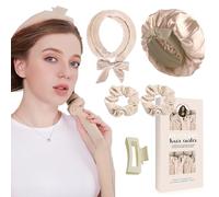 Boucle Sans Chaleur, Set Boucles Sans Chaleur avec Bonnet Cheveux,Bandeau de bigoudis Sans Chaleur,Bigoudi Boucle Cheveux de Sommeil Doux pour Cheveux Moyens et Longs-Beige