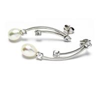 Boucled’oreille 18k 18k or blanc perle de culture de longue zircone [402]