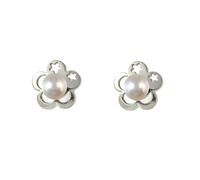 Boucled’oreille Argent sterling 925 pour première communion, 9 mm, avec une perle en forme de fleur de 4 mm.