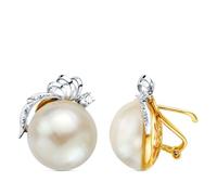 Boucled’oreille Bague bicolore en or 18 carats de 21 mm avec une perle japonaise de 15 mm et des oxydes de zirconium.