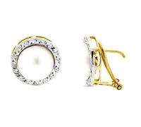 Boucled’oreille Bague de 10 mm en or bicolore 18 carats avec perle japonaise naturelle et oxyde de zirconium