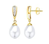 Boucled’oreille Bague de 25 mm en or 18 carats bicolore avec oxyde de zirconium et perle en forme de poire